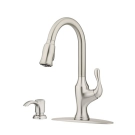 Pfister Deming Kitchen Faucet with Pull Down Sprayer and Soap Dispenser, Single Handle, High Arc, Spot Defense Stainless Steel Finish, F5297DMGS