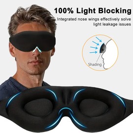 Eye Mask for Sleeping 100% Blackout Sleep Masks for Women & Men Zero Eye Pressure Ergonomic Design 3D Cutout Eye Movement Friendly with Adjustable Strap for Travel Sleep Nap
