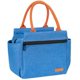 WELIDAY Lunch Bag Insulated Lunch Box Reusable Leakproof Spacious Cooler Tote for Women Men Adult with Bottle Holder and Front Zipper Pockets for Work Office Travel Picnic (Dark Blue)