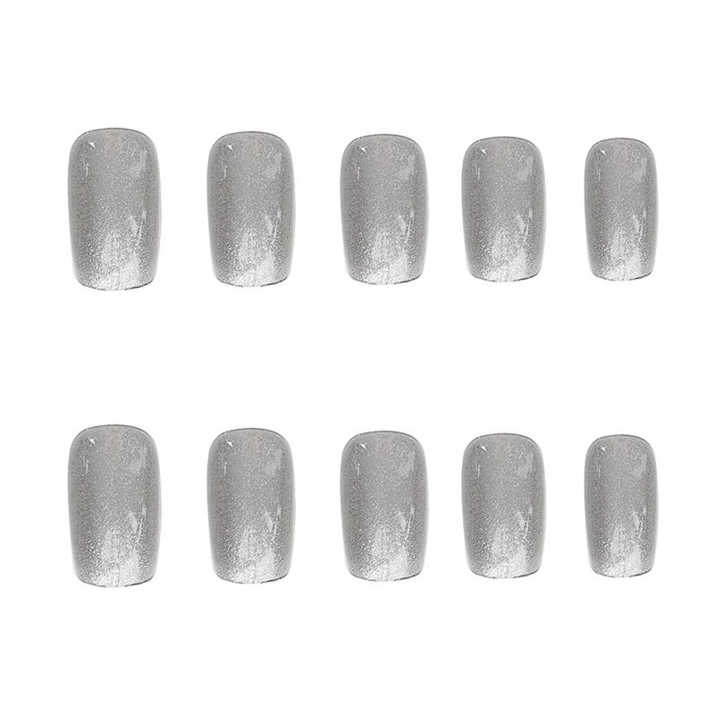 Set of 24 Medium Length Gray Clear French Nails