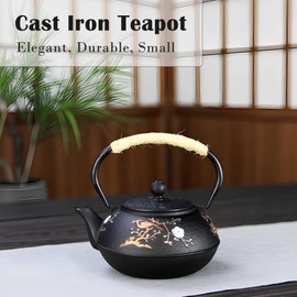 Cast Iron Teapot SECHUDO Teapot for Stovetop Safe Coated with Enameled Interior,Japanese Beautiful Tea Kettle with Stainless Steel Infuser for Loose Tea (30.4oz Plum Blossoms and Bird Pattern)