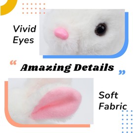 Rabbit Cuddly Toys Small - Electronic Interactive Pet Bouncing Sounds and Ears and Nose Move, Children's Birthday Gifts for Girls 3 4 5 6 7 8 Years (White)