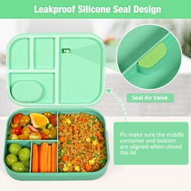 Caperci Bento Lunch Box for Kids - 5.8 Cups Stackable Leakproof Bento Box Adult Lunch Box with Sauce Container - Idea for School, On-the-go, Built-in Utensil Set, BPA Free (Green)