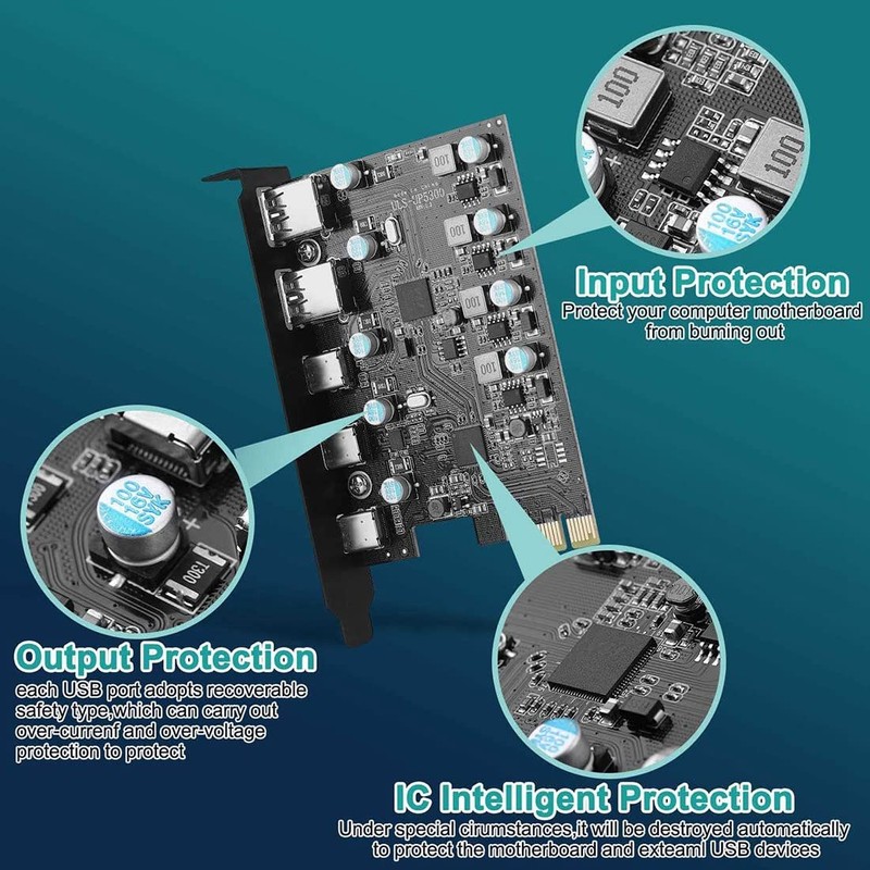 Aribrnten PCIe Expansion Card to 5 Port (3X USB C,2X