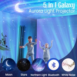 Galaxy Projector 5 in 1 Northern Lights Aurora Projector 2024 Upgraded, Multicolor Star Projector Sensory Lights,Music Sync,Night Light for Bedroom,Bluetooth,White Noise & Timer for Kids Adult Gifts