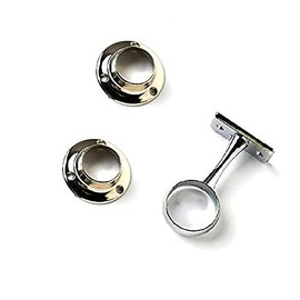 Merriway BH04413 (3 Pcs) Chrome Wardrobe Clothes Tube Rail Rod Hanging Support Kit, 25mm (1 inch) - Pack of 1 x Centre Support Bracket and 2 x End Sockets