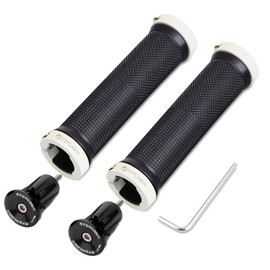 TOPCABIN Bike Grips Double Lock on Locking Bicycle Handlebar Grips Cycle Bicycle Mountain Bike BMX Floding ((Aluminum lock plug+Grips) White 1 Pair)