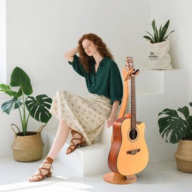 QIANBAMDAY Wooden Guitar Stand - Acoustic Electric Guitar Holder Bamboo, Portable Single Guitar Hanger Rack for Banjo Bass Ukulele Guitar Player Accessories Home Studio Music Instrument Display