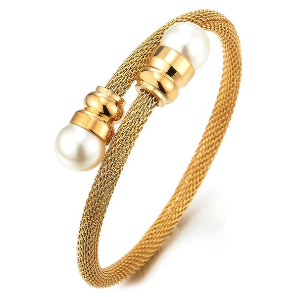 COOLSTEELANDBEYOND Classic Ladies Steel Gold Color Twisted Cable Cuff Bangle