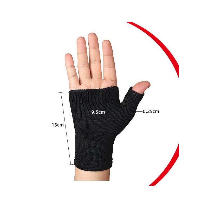 Fingerless Compression Gloves, Black, Elastic Support Wrist Brace, 1 Pair