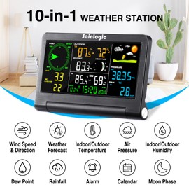 Sainlogic Weather Station Wireless Indoor Outdoor Sensor,Rain Gauge,Wind Gauge,Temperature,Humidity,Air Pressure,Forecast,Moon Phase,Alarm Clock(No WiFi)