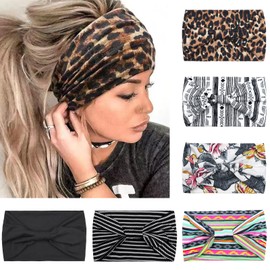 Kavya Women's Hair Bands UK, Wide Soft Ladies Boho Headbands, Leopard Print Bandanas, Adult Scarfs, Elastic Fashion Yoga Hair Bands (6 Pcs)-D