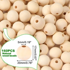 SANNIX Pack of 160 20 mm Wooden Beads for Threading, Round Wooden Beads, Natural Wooden Balls with Hole Macrame for DIY Christmas Handmade Decorations Jewellery Making
