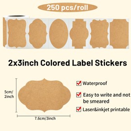 Yeachlaing Dark Kraft Labels Stickers, 250 PCS 3" x 2" Fancy Shape Stickers Labels for Storage Box or Food Jars Holiday Present Stickers Christmas Gift Tags