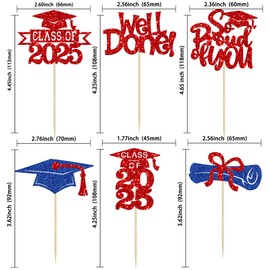 Gyufise 24Pcs Congrats Grad 2025 Cupcake Toppers Glitter 2025 Graduation Done Diploma Cupcake Picks Class of 2025 Cupcake Decorations for 2025 Graduation Theme Party Supplies Red Blue