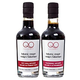 QO Gourmet Flavored Aged Italian Balsamic Vinegar of Modena Sampler Gift Set of 2 (Hot Chili / Raspberry) Crafted in Modena