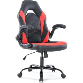 DUMOS Ergonomic PU Leather Gaming Chair with Wheels,Adjusta - Red