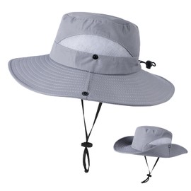 TAGVO Men's UV Protection Fishing Hat, Quick Drying and Foldable Sun Hat, Boonie Hat, Bucket Hat with Breathable Mesh on Both Sides and Adjustable Buckle, Hiking Hat, Safari Hat in Cowboy Style, gray