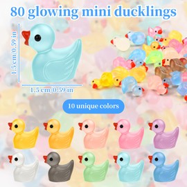 80PCS Mini Resin Ducks Luminous Tiny Ducks Miniature Small Duck Glow in The Dark for DIY Garden Micro Landscape Aquarium Party Decor Dollhouse Duck Accessories