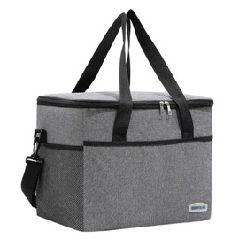 Large Cooler Bag Collapsible, 22L Reusable Insulated Bags, Leakproof Lunch Cooler Tote, Ice Cooler with Easy Clean Lining, Shoulder Strap Adjustable, Foldable for Beach Picnic Office Work (Grey)
