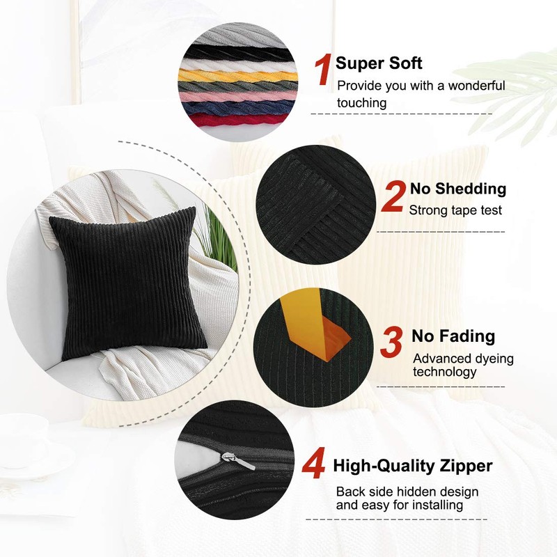 PiccoCasa Corduroy Pillow Cover Decorative Cushion Cover Striped Pillow Case