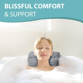 Bath Pillows Bathtub Spa Pillow: with Neck Shoulder Back Support Bath Pillow 4D Air Mesh Bath Accessories 6 Strong Suction Cups- Fits All Bathtub Hot Tub Jacuzzi Home Spa Luxury Bathtub Cushion (Grey)