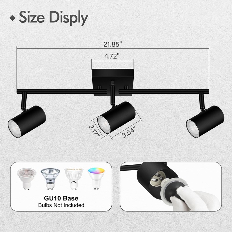 AUQUEE 3 Light Track Lighting Fixtures Ceiling, Black LED Track