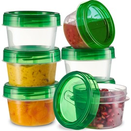 PLASTICPRO Paquete de 6 recipientes de almacenamiento de alimentos con tapa de rosca verde, contenedores reutilizables de 4 onzas, recipientes pequeños para congelador, aptos para microondas, almacenamiento de alimentos de plástico verde