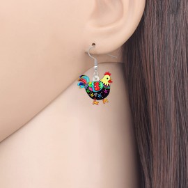 HUAGEO Acrylic Cute Colorful Hen Dangle Earrings Cartoon Chicken Farm Animals Novelty Jewelry For Women Charms Gifts Accessories (Colorful)