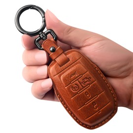 Tukellen for Dodge Key Fob Cover Genuine Leather Key Case Cover Protector Compatible with 2019-2025 Dodge RAM 1500 2500 3500 Key Shell