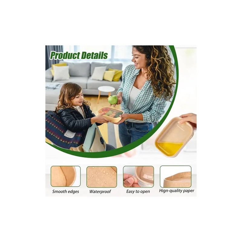 30 Bowls Kraft Contenedores Biodegradables 25 Oz Con Tapa