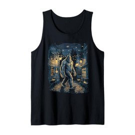Bigfoot Tshirt Starry Night Sasquatch Van Gogh Sky Painting Tank Top