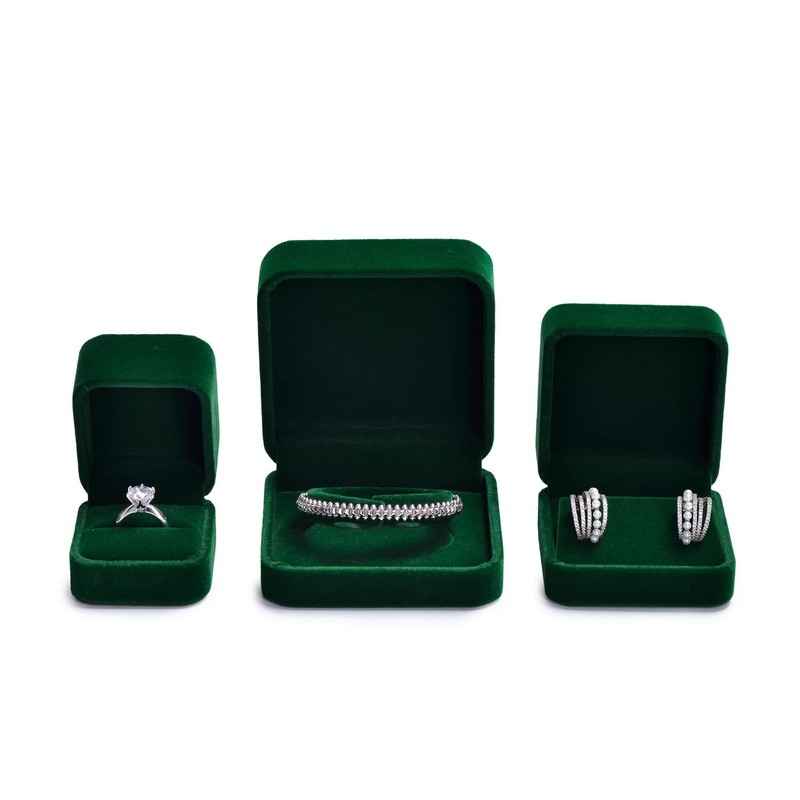 Oirlv Dark Green Velvet Ring Box Luxury Ring Box Flip