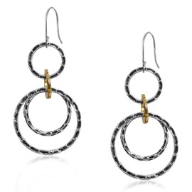 Sterling Silver Dangle Boho Earrings for Women Mixed Metal Vintage Hippie Jewelry Copper Circle Earrings for Bohemian Gift