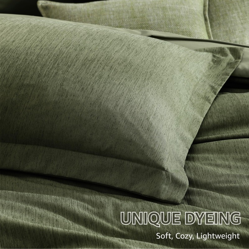 Monbix Queen Comforter Set - 7 Pieces Cationic Dyeing Olive