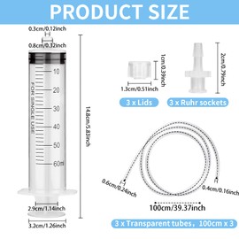 Pack of 3 Large Syringe 60ml Tube, Multifunctional Plastic Syringe