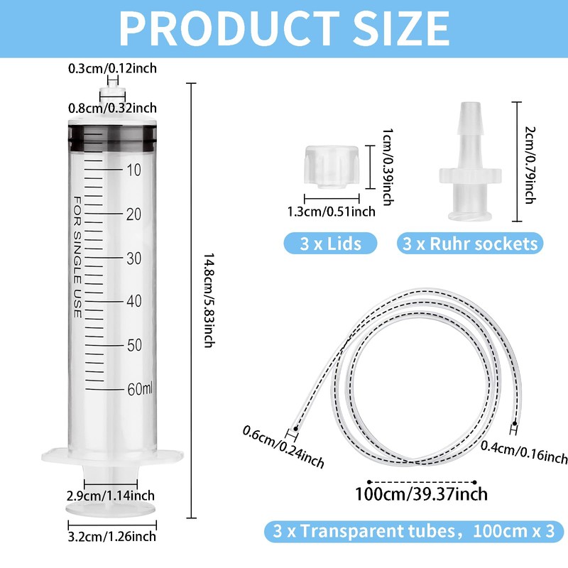 Pack of 3 Large Syringe 60ml Tube, Multifunctional Plastic Syringe