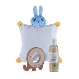 BEBECONFORT Baby Wellbeing Set, Incl. Heat Cushion, Wooden Teething Ring and Organic Baby Massage Oil, Baby Unisex Gift Set, 0m+