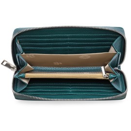 GOIACII Leather Women's Wallets, RFID Blocking Large Capacity Long Ladies Purse with Detachable Wrist Strap, Multiple Card Slots, Phone Pocket and Zipper Coin Purse