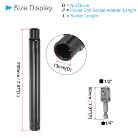 CoCud Extra Long Hollow Socket, 13mm Size 200mm Length 1/4" Hex Shank, 6-Point Quick-Change Deep Well Power Nut Driver - (Applications: for Long Threaded Rod/Bolts), 2pieces