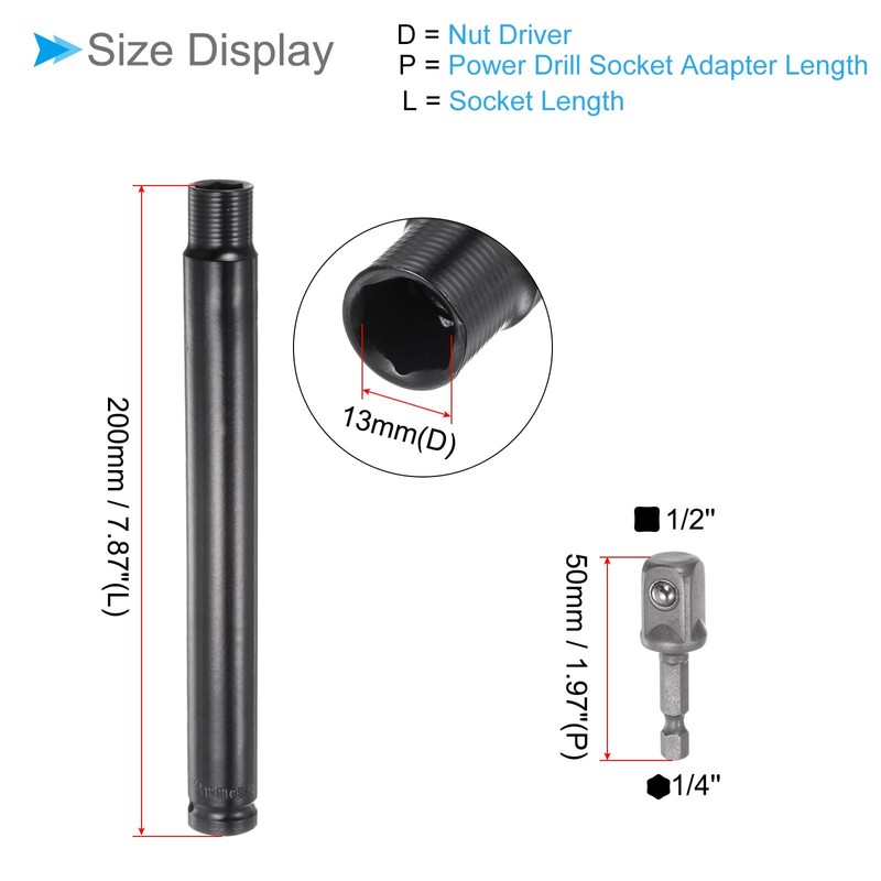 CoCud Extra Long Hollow Socket, 13mm Size 200mm Length 1/4"