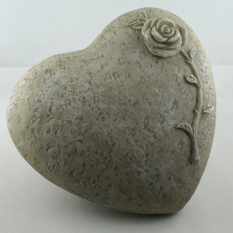 Trauer-Shop Decorative Heart with Rose for Laying, Stone Look Polyresin,