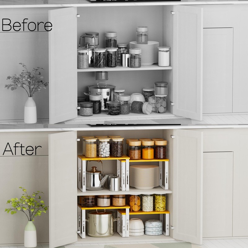 Expandable Kitchen Cabinet Organizer Shelves – Stackable Adjustable Metal and