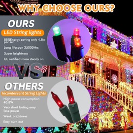 JUSTPRO 100 LED Christmas Lights with Green Wire, String Lights for Holiday Decorations, Christmas Tree Lights, Holiday Party, Wedding, Xmas, Home, Indoor & Outdoor Use (21.6FT-Multicolor)