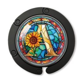YAZMEEN Stained Glass Initial Foldable Purse Hook for Table, Stained Glass Letter A, Women's Handbag Hanger Holder, Portable Purse Table Hanger, Funny Desk Hook Gifts for Mom Wife Sister Friend BFF