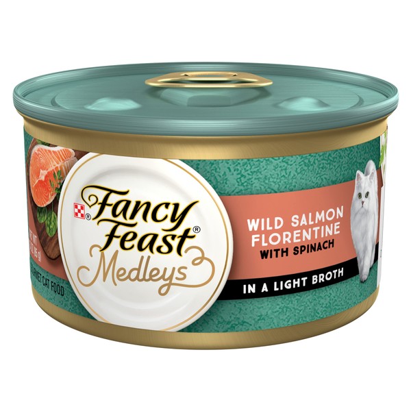 Purina Fancy Feast Wet Cat Food, Medleys Wild Salmon Florentine With Garden Greens in Delicate Sauce - (24) 3 oz. Cans