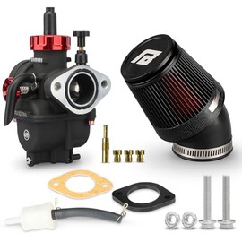 NIBBI PE22 mm Carburettor with CNC 48 mm Air Filter Kit for 125cc-140cc Flange Motorcycle Engine Carburettor Dirt Bike Pit Bike ATV Pocket Bike (PE22FL + 48 mm Air Filter)