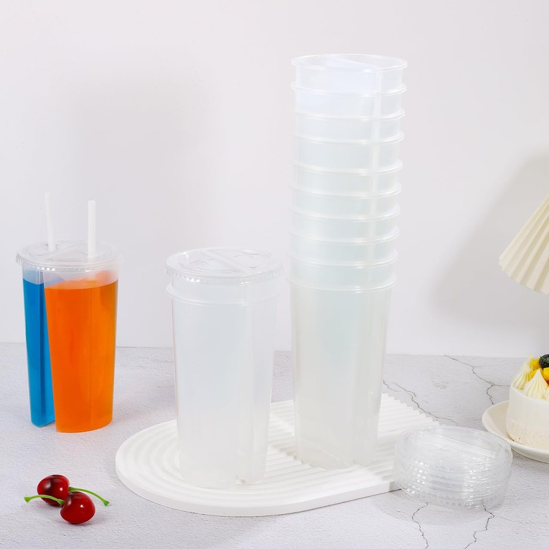 20pcs Double Grid Disposable Plastic Cups, Transparent Couple Sharing Cups