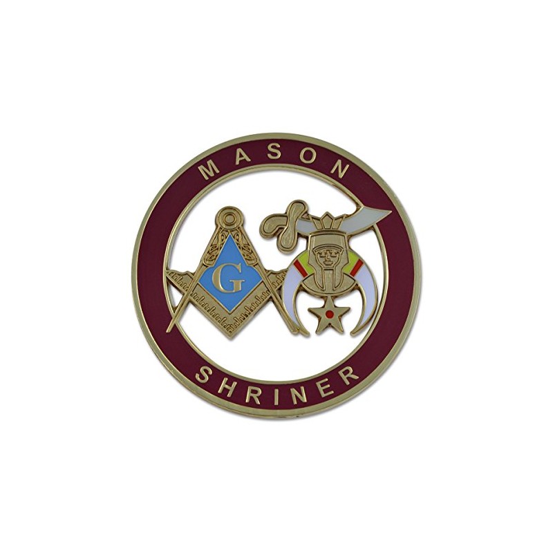 Mason Shriner Masonic Auto Emblem - [Burgundy & Gold][3'' Diameter]