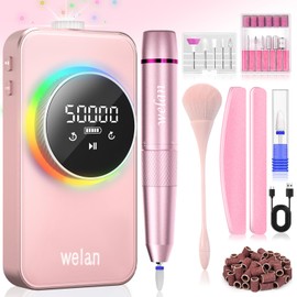 Welan Electric Nail Drill Professional 50000RPM, 2025 Pro Fast Removal Electric Nails Drill, 6000mAh Rechargeable Portable Nail Drill Machine for Acrylic Gel Nails, Manicure Polishing for Salon Home